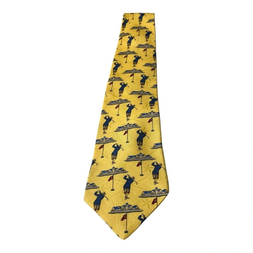 Tommy Hilfiger Yellow Silk Golf Necktie Tie 60” Long 4” Wide